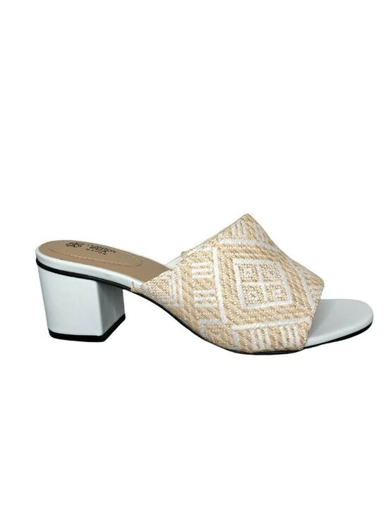 Avon Cushion Walk Slides Sandal Block Heel Womens 9 Beige Straw Weave Mules Shoe - Picture 9 of 11